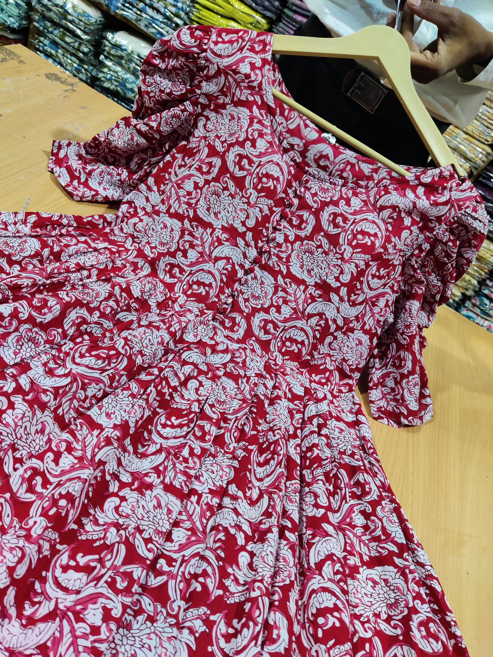 Maroon Printed Cotton Midi Gown Dress